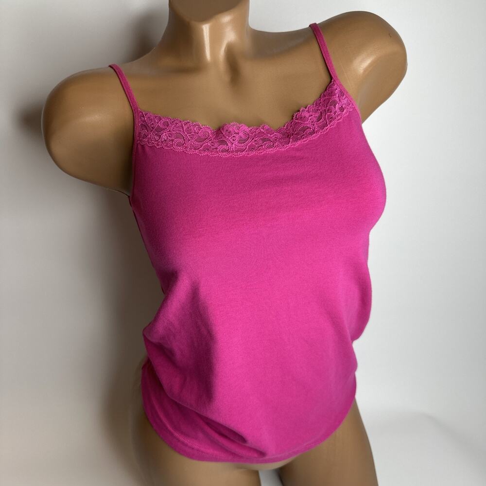 Bossini Hot Pink Lace Camisole Cami Top Tank Medium Vintage Y2K Coquette Style